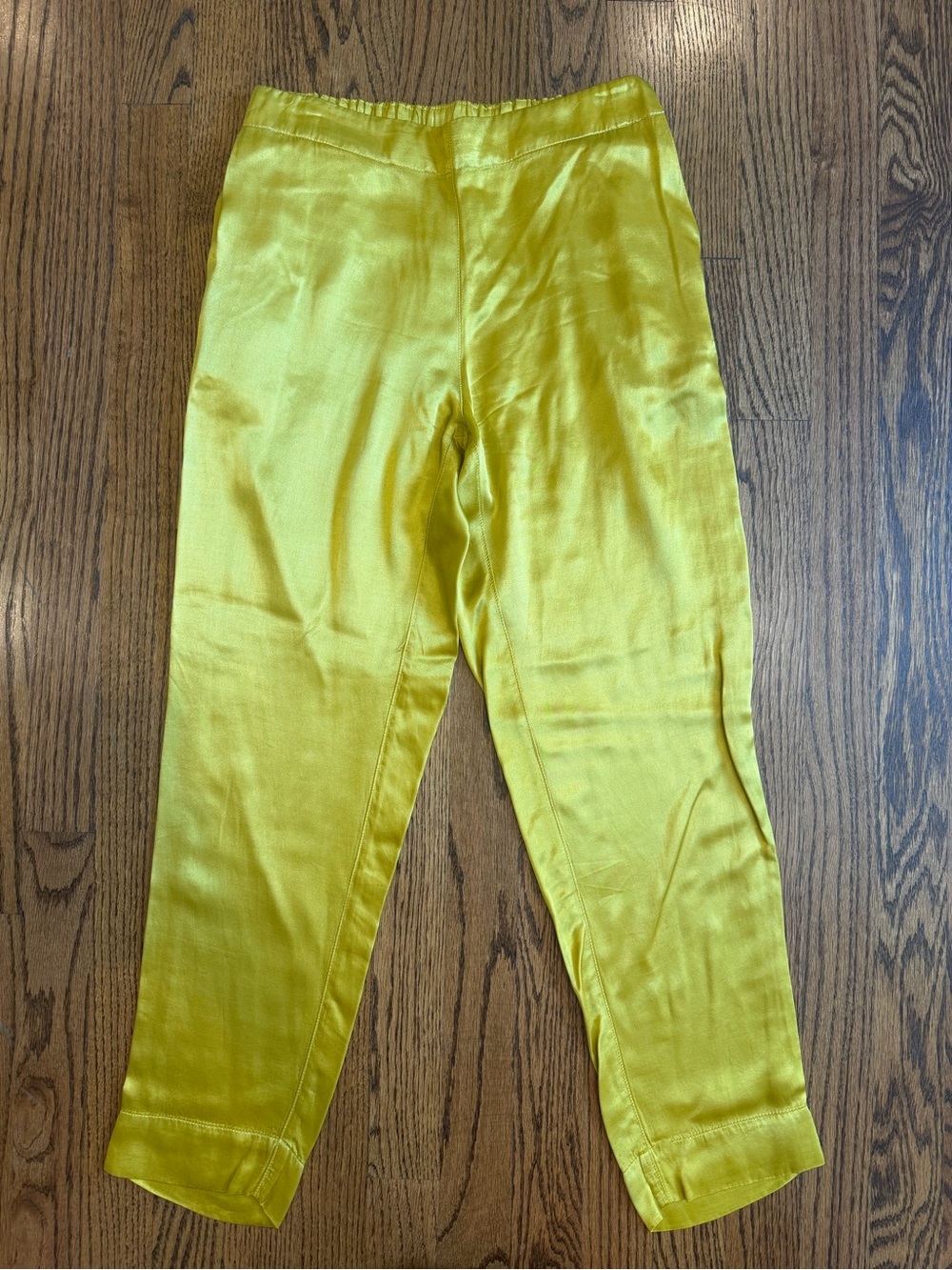 Pharaoh Gold Chartreuse Yellow Silky Satin Capri Pants 0